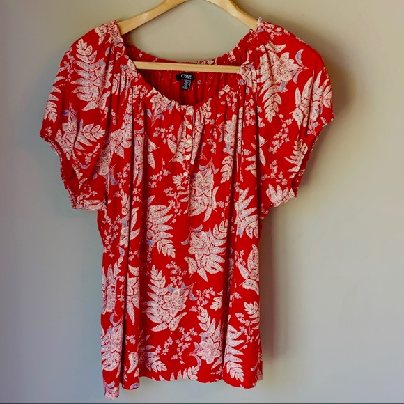 Chaps Tops - Chaps 3x floral short sleeve gathered hem blouse